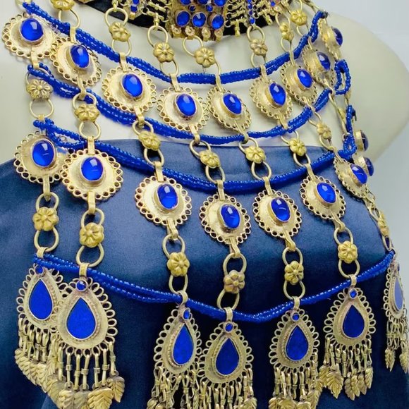 Blue Stones Necklace, Unique Oversized Necklace, Handmade Tribal Kuchi Boho - Picture 3 of 13